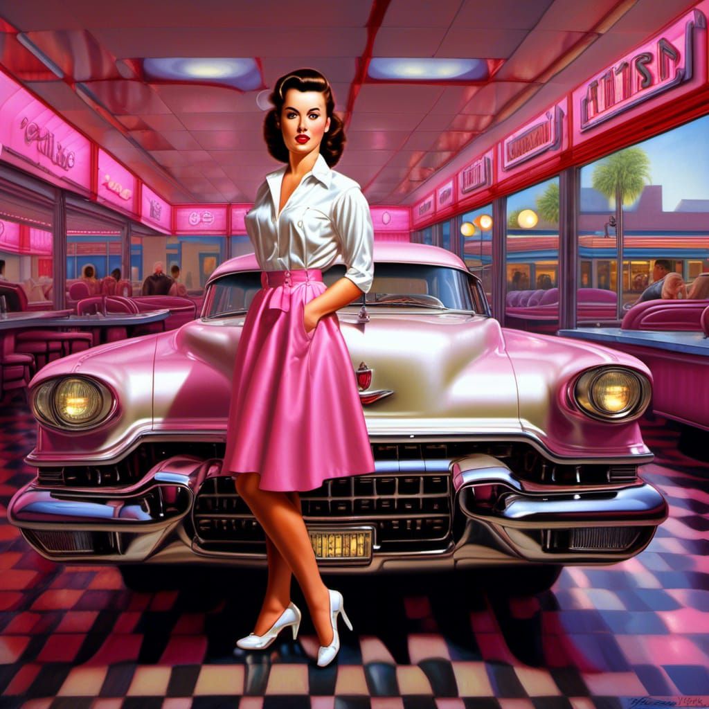 1950s Woman in Diner: Hyperrealistic Portrait