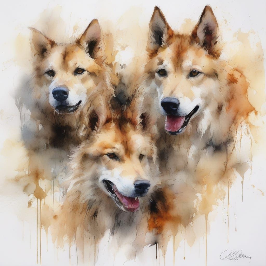 Expressive Watercolour Hell Hounds in Motion