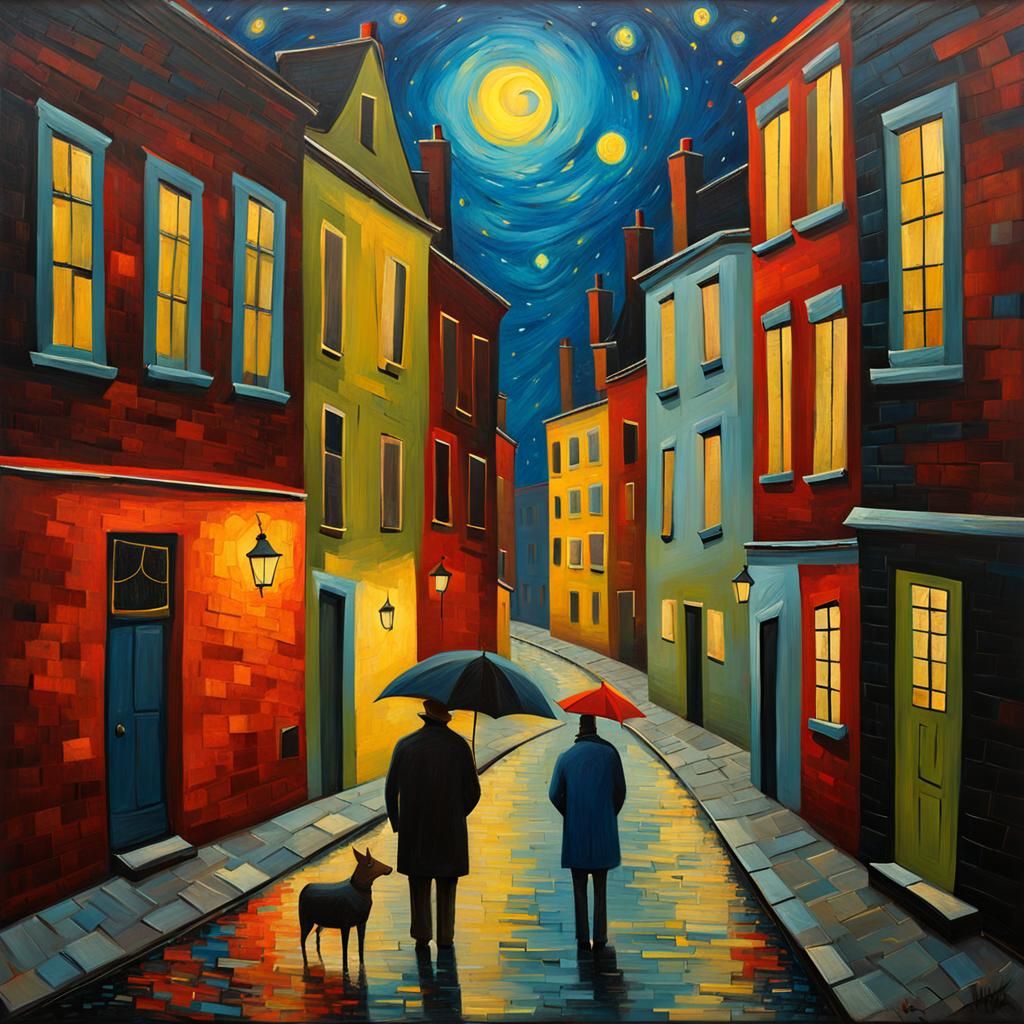 City Alley Meeting in Impasto Style