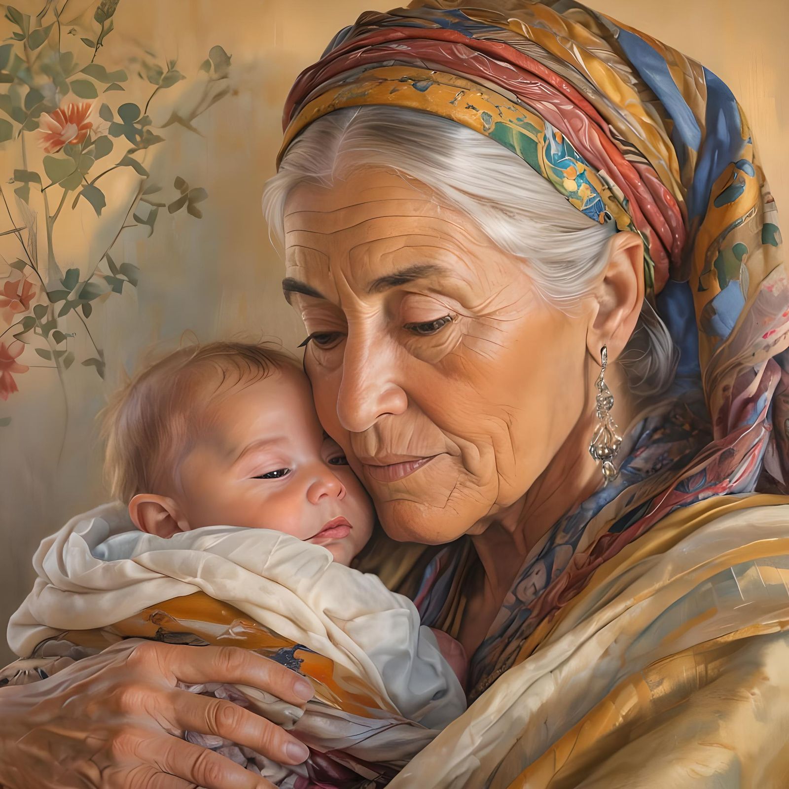 Heartwarming Image of Grandmother Holding Newborn Baby