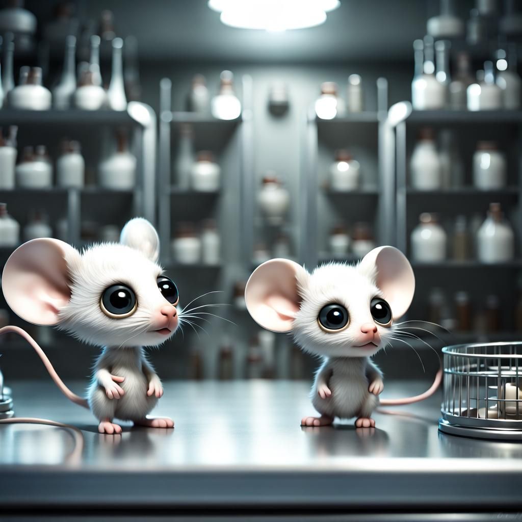 Adorable 3D Chibi Mice in Laboratory Setting