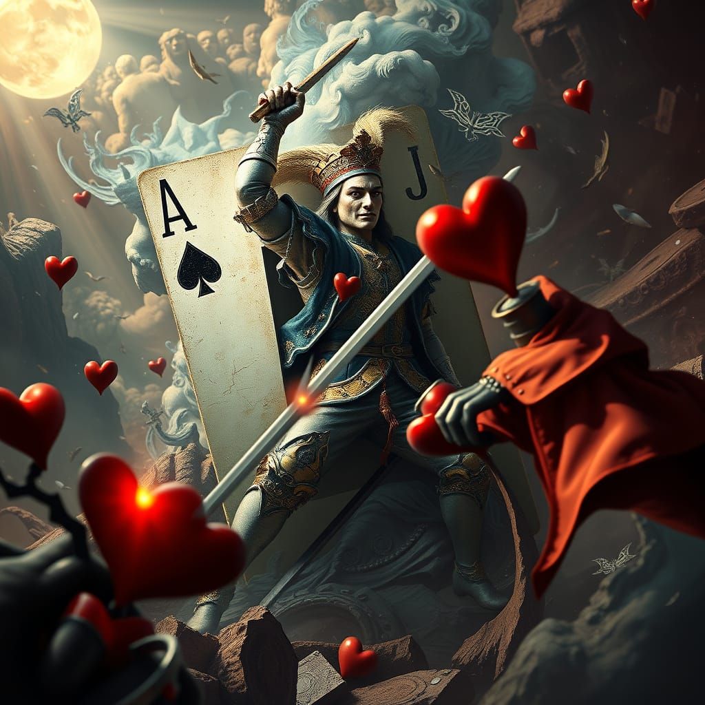 Surreal Jack of Spades Emerges to Duel Jack of Hearts