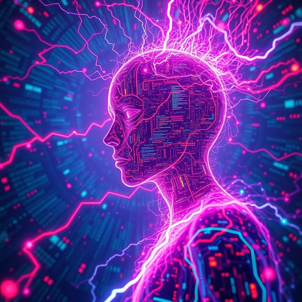 Vibrant Cyberpunk Dreamscape Revealed in Glitch Art