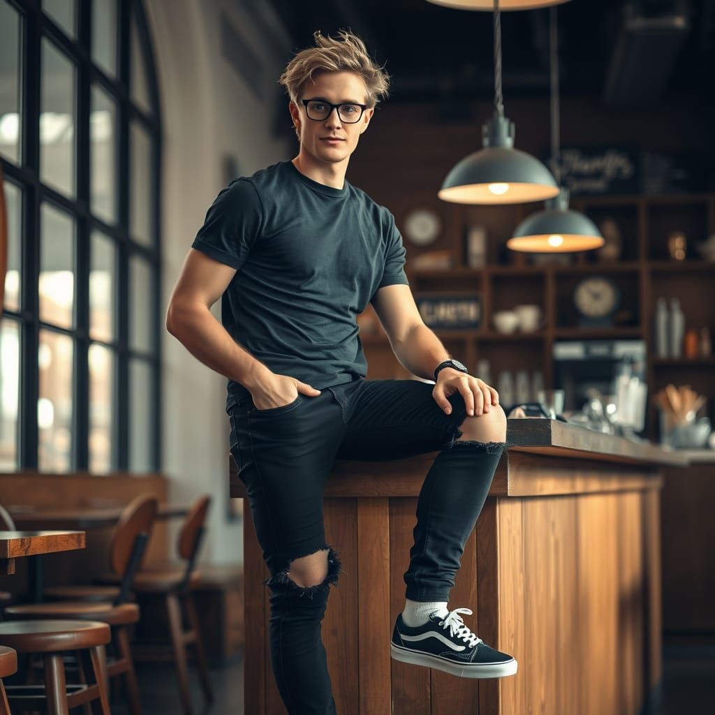 Confident Man in Cafe: Cinematic Portrait