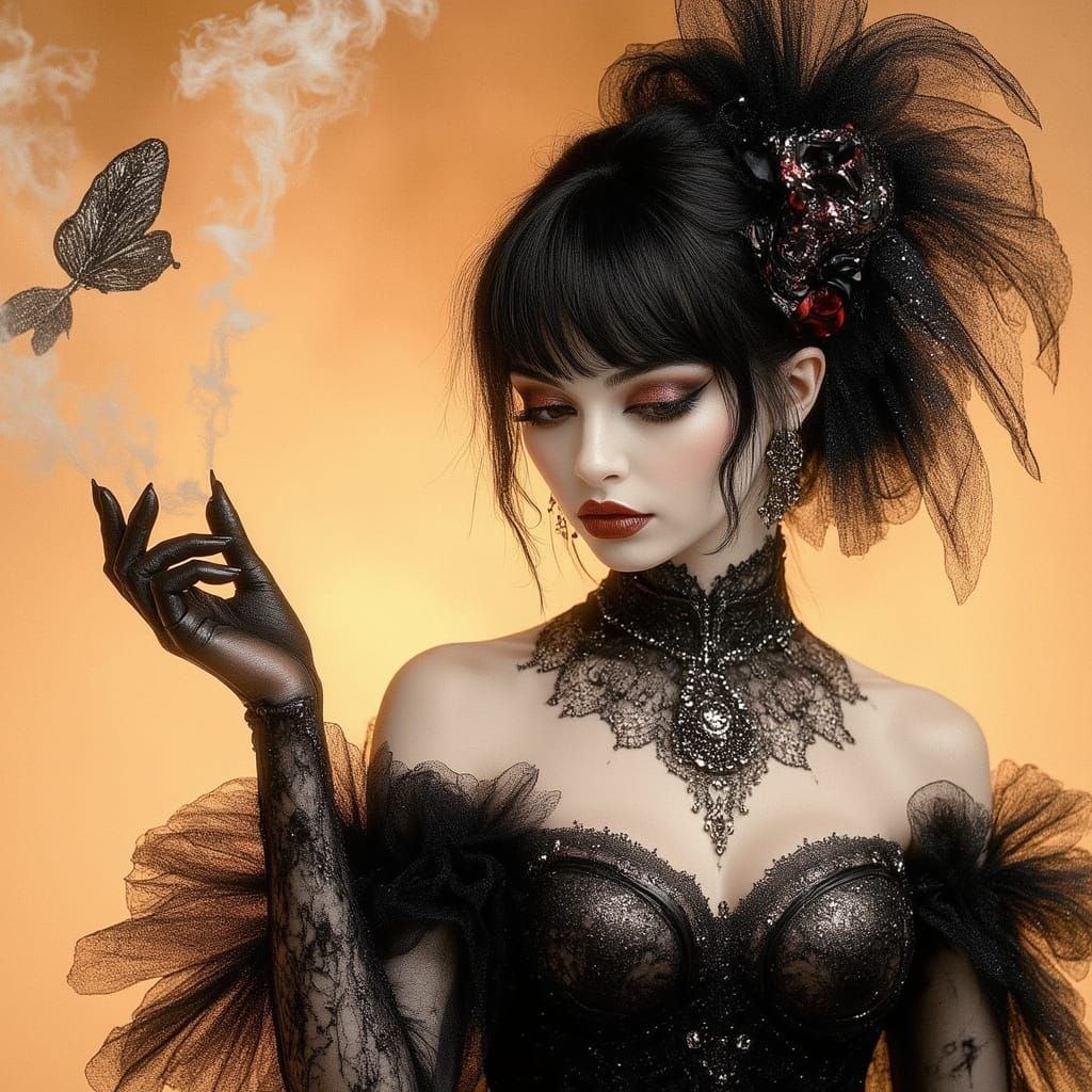 Elegant Noir Woman in Sparkling Black Lace