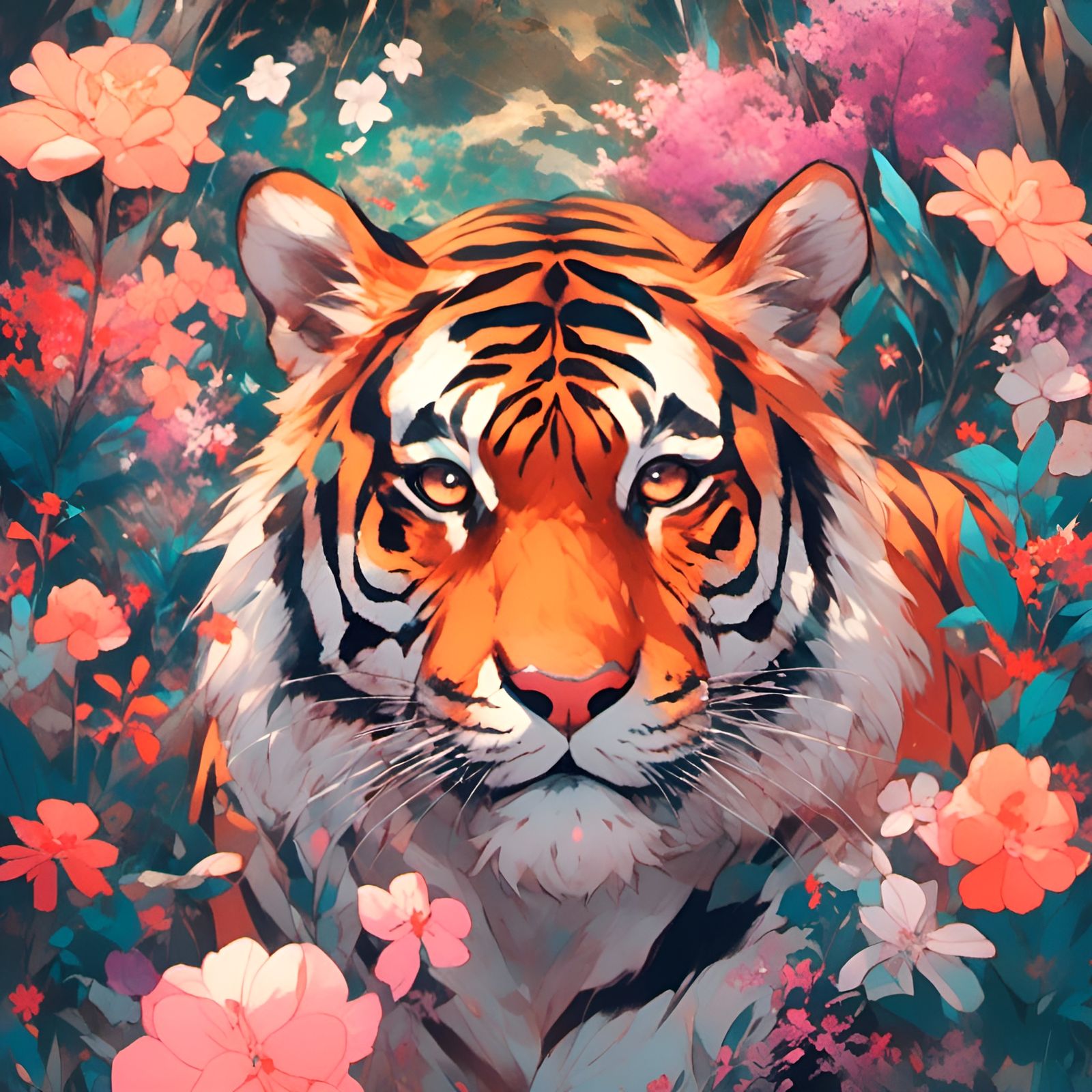 Tiger in the Flowers