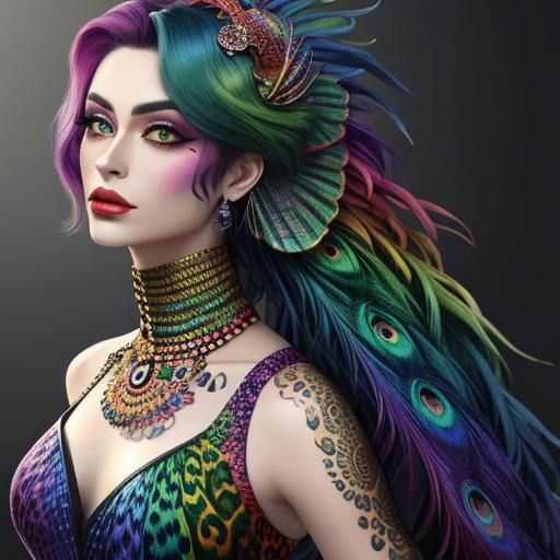 Rainbow Dragon Scale Woman: Abstract Art Portrait