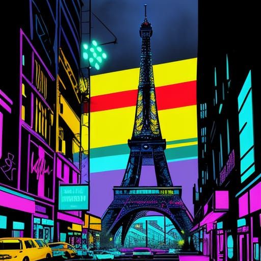 Vibrant Eiffel Tower Street Art at Night