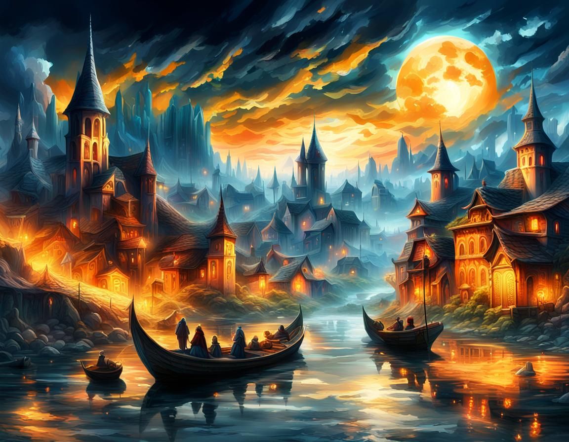 River Village with Byzantine and Gothic Architecture