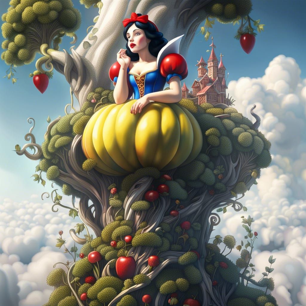 Snow White on a Giant Beanstalk: Fantasy Art