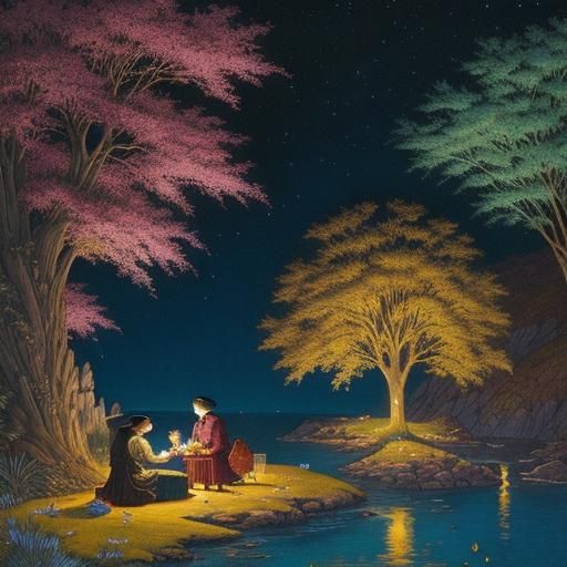 Picnic on Rocky Island: Intricate Detailed Art