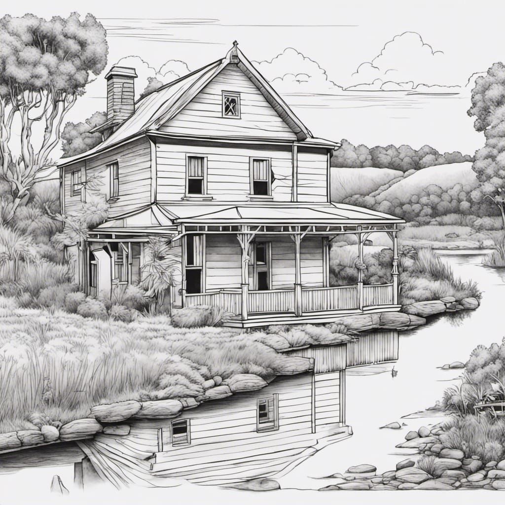 Australian Farmhouse Coloring Page Line Art