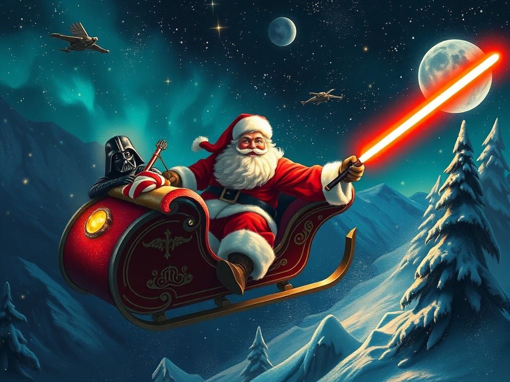 Epic Christmas Battle in Cyberpunk Style