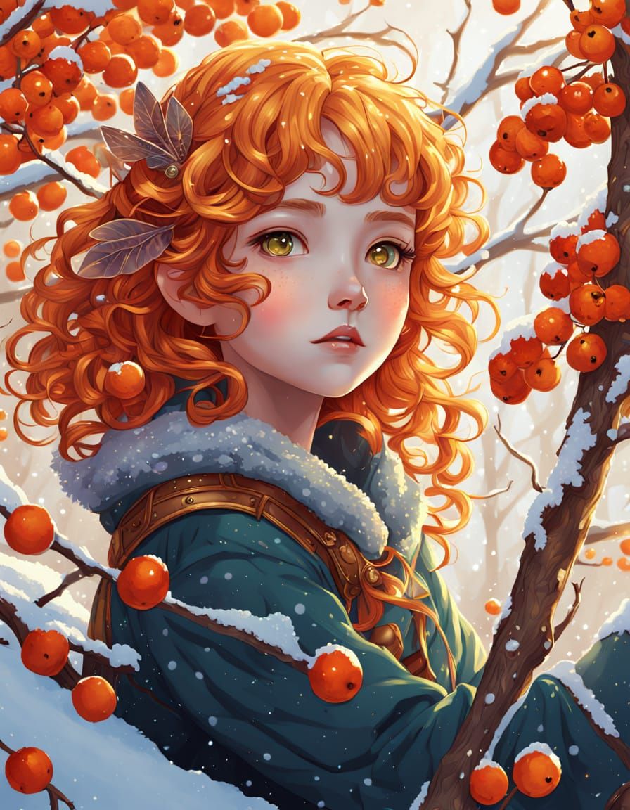 Cute Fairy on Snow Branch in Whimsical Anime Style