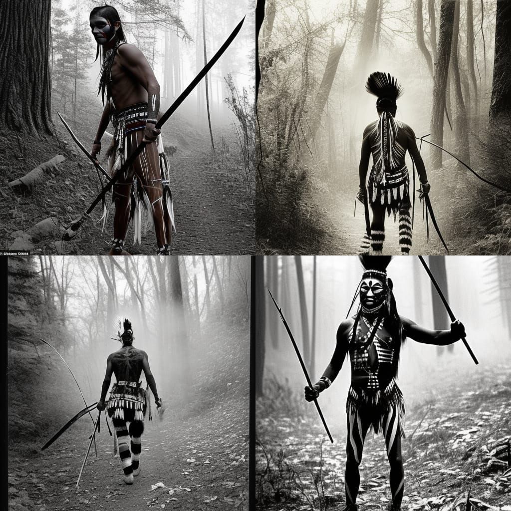 Mohawk Warrior in Forest, Detailed Matte Painting