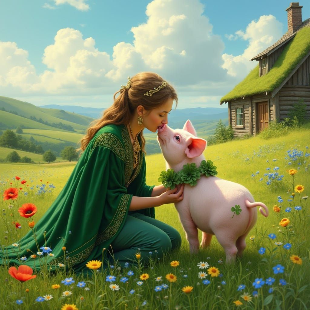 Enchanted Irish Countryside Scene in Traditional Attire