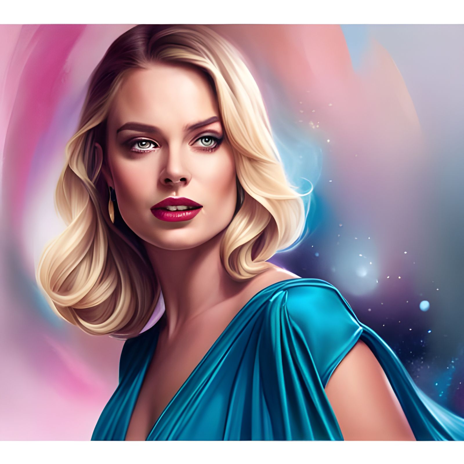 Margot Robbie Portrait with Smoke and Sparkles