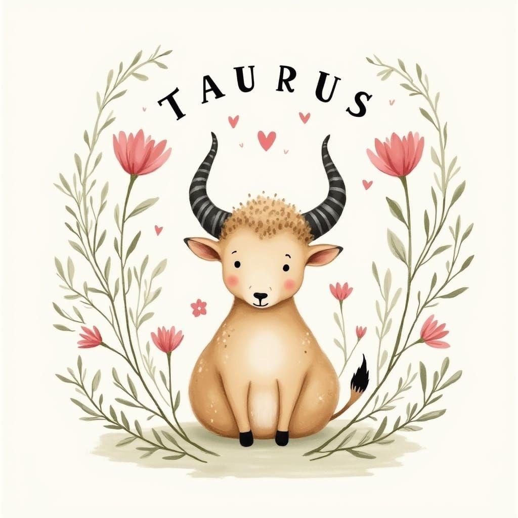 Enchanted Taurus Zodiac Illustration in Watercolor Style