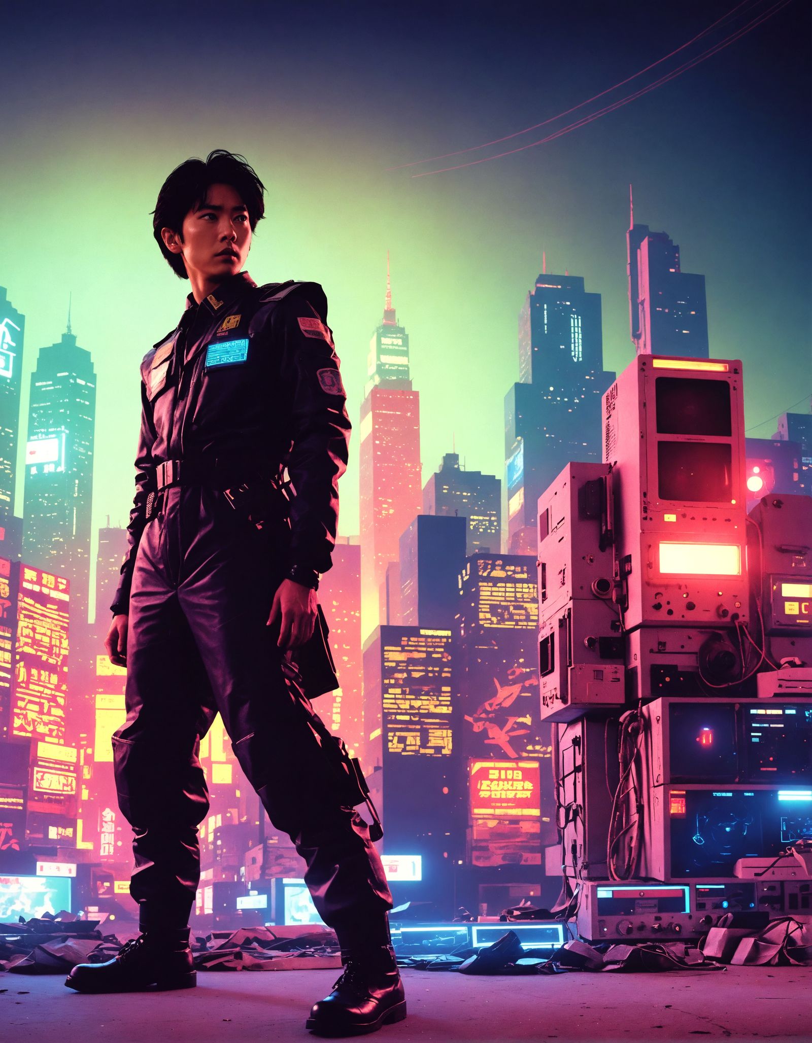 Cyberpunk Retro Sentai Ranger in Analog Horror Style