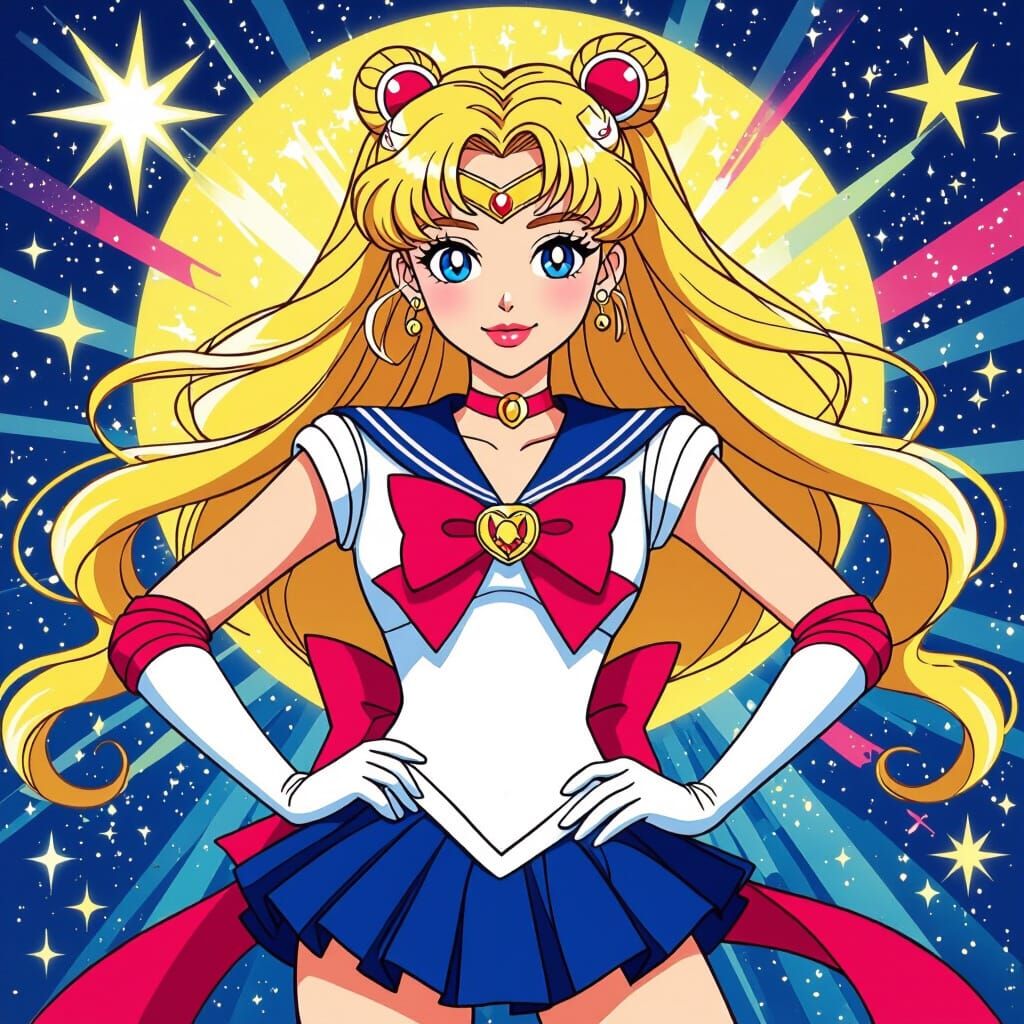 Sailor Scout Anime Art in Takashi Murakami Style