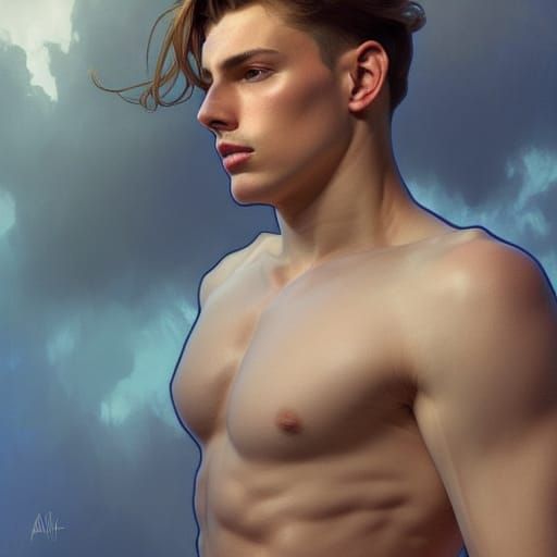 Handsome Man Floats: Detailed Art Portrait