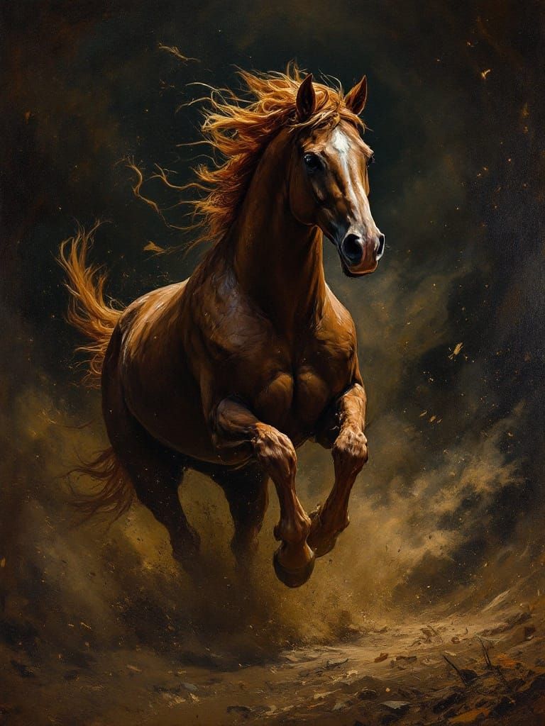 Raw Truthful Horse in Roman Feast Candlelight