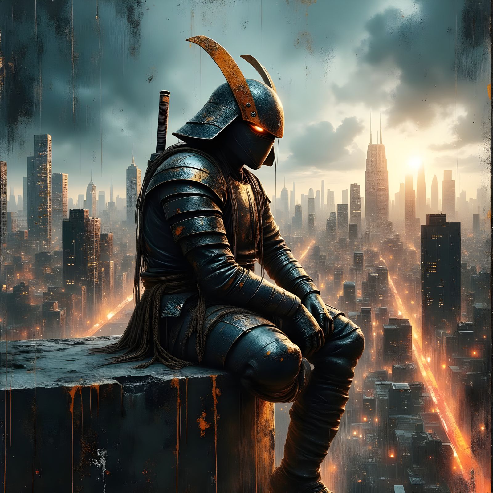 Cyberpunk Samurai in Impressionist Oil Painting Style