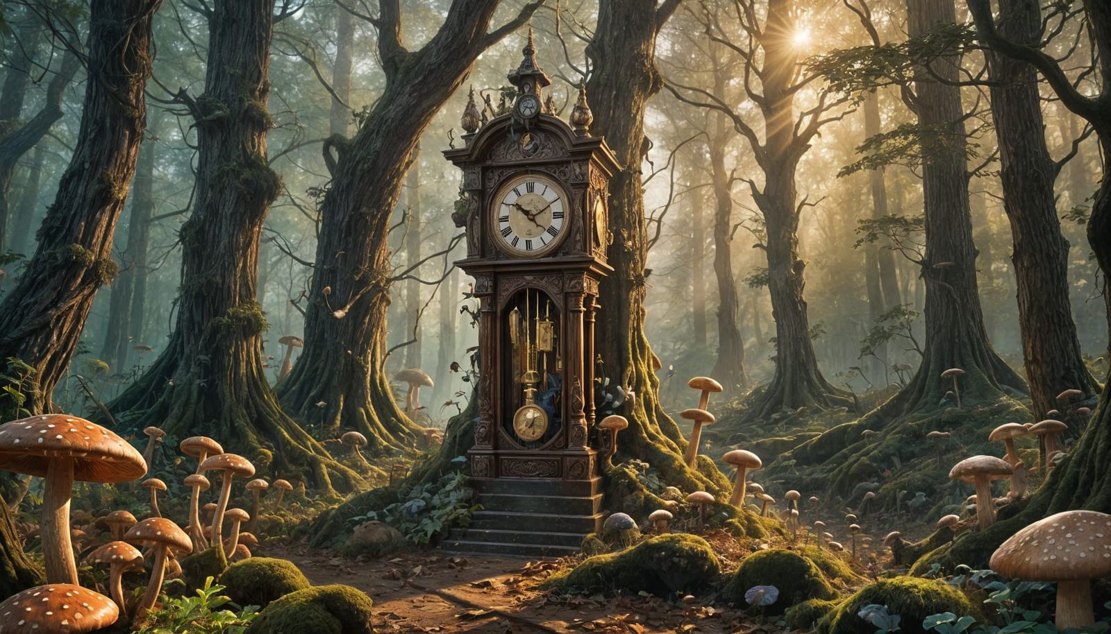 Magic Forest Grandfather Clock with Mushrooms