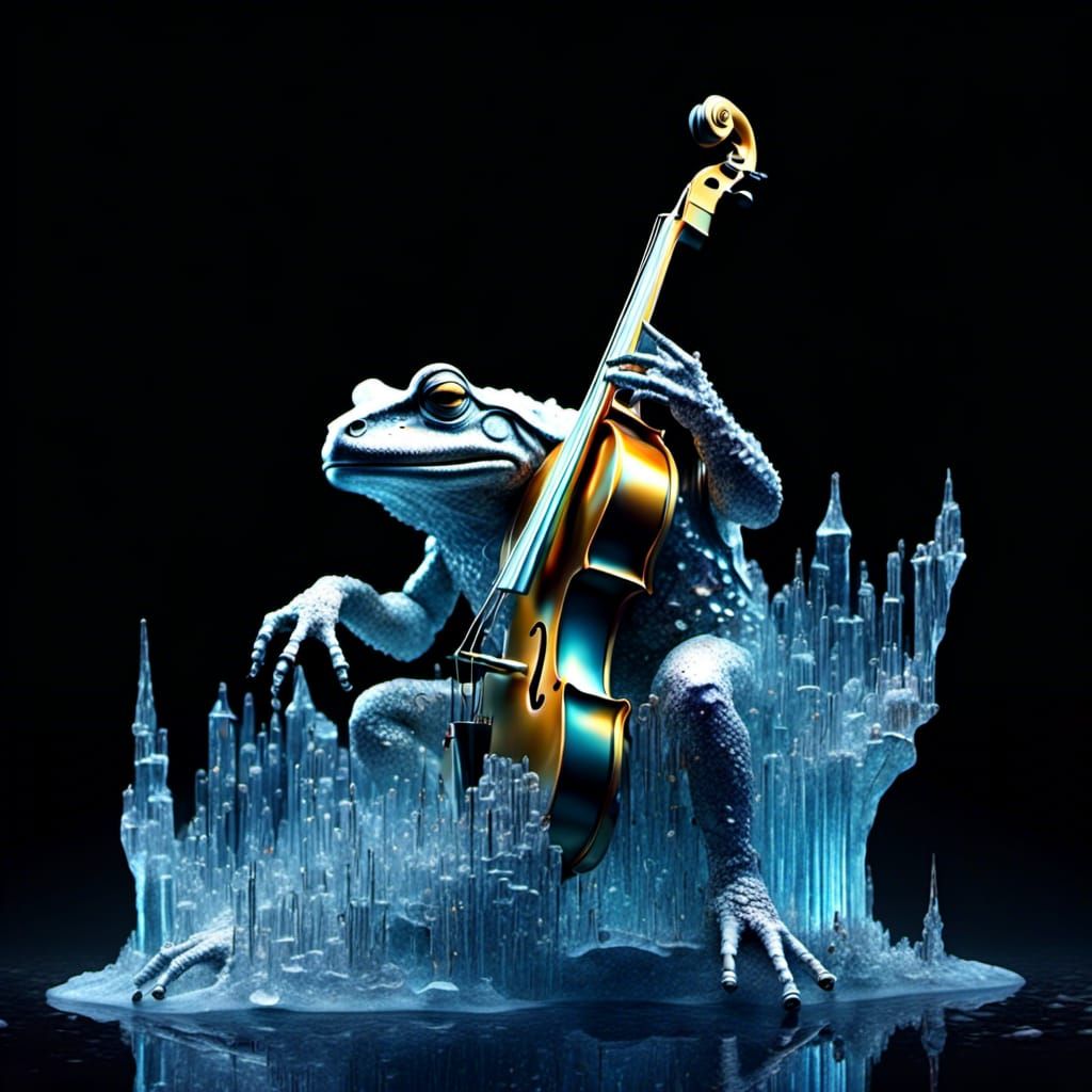 Frog Saxophonist on Iceberg in Surreal 3D