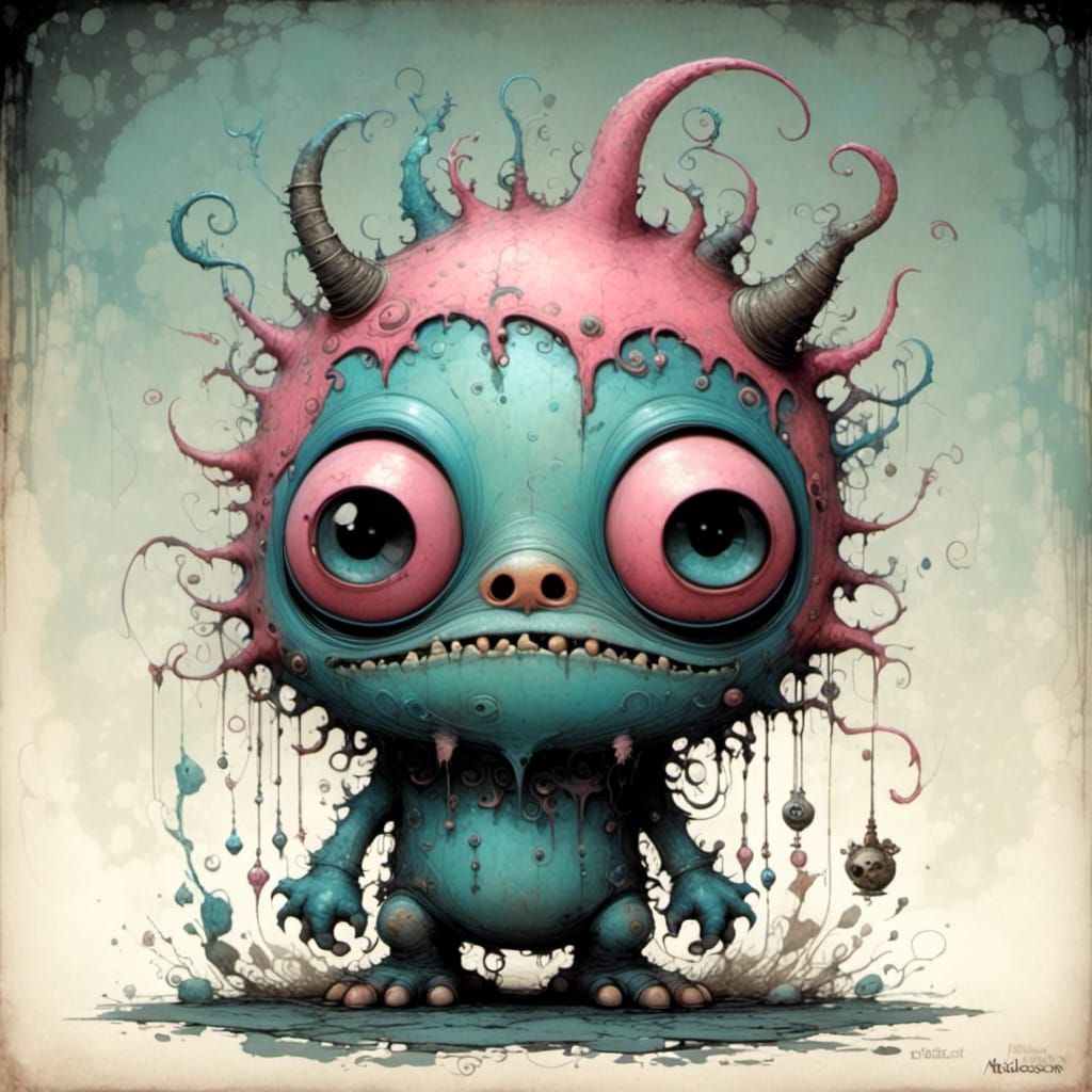 Surreal Baby Monster with Heavy Lines