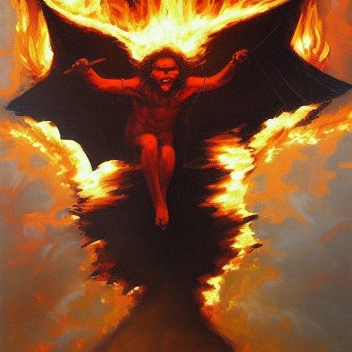 The Devil's Face Manifesting in Fire: An Oil Painting