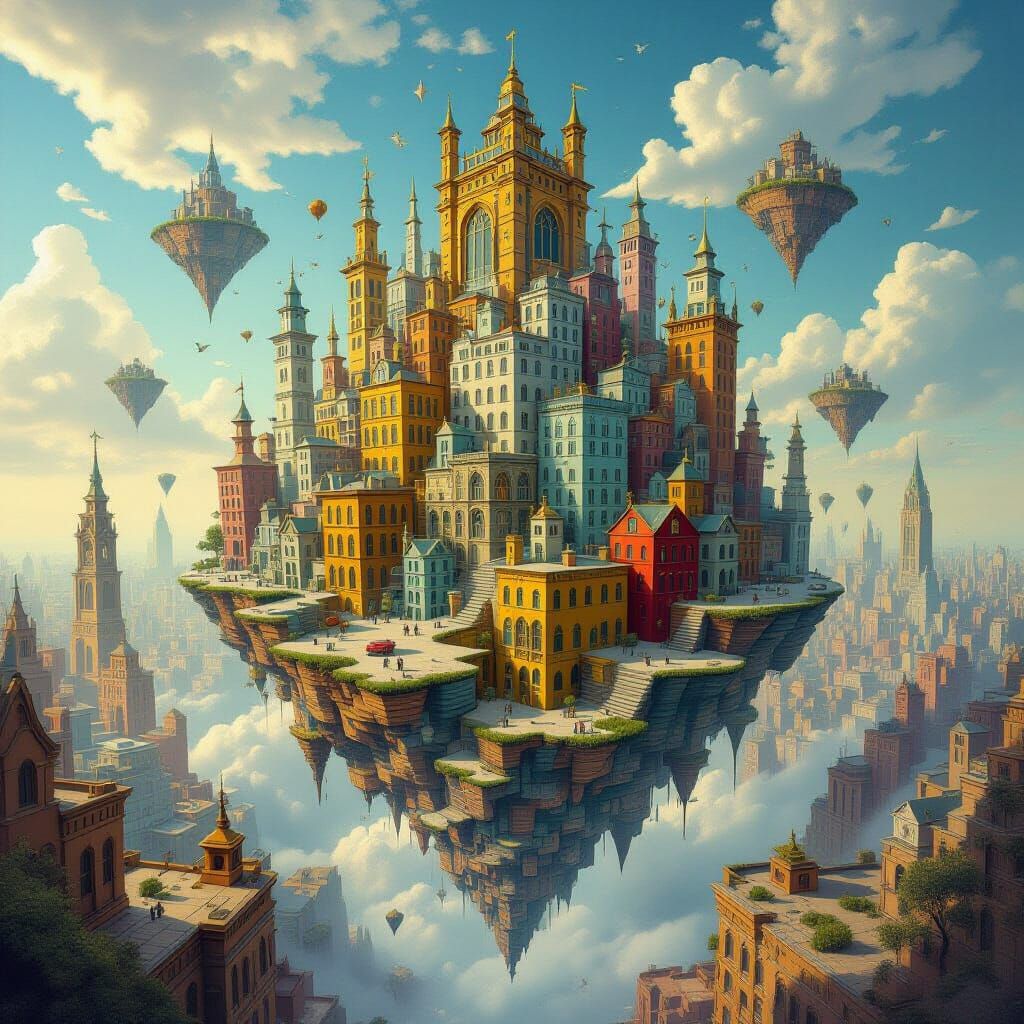 Surreal Cityscape with Impossible Architecture