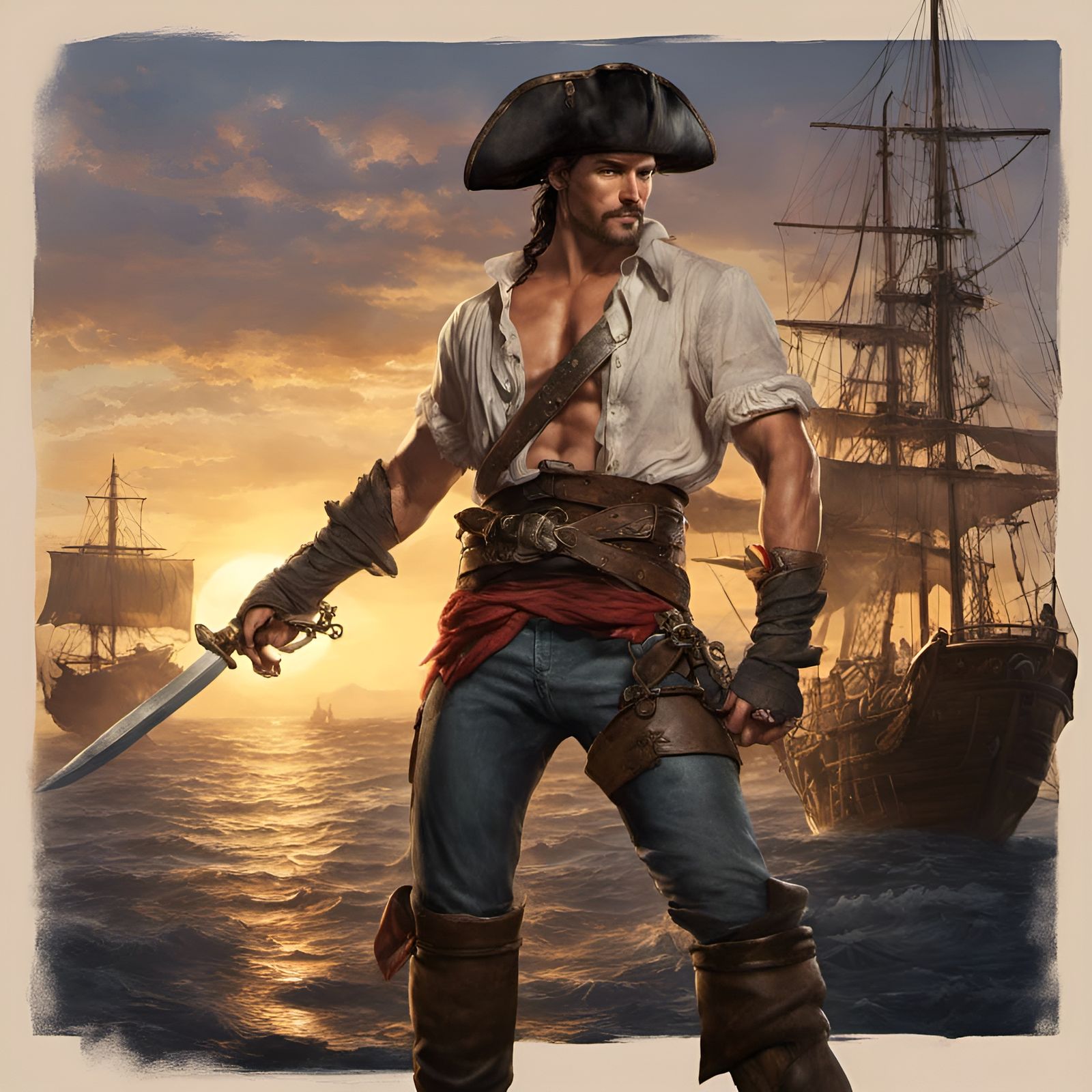 Dynamic Pirate on Keg, Dark Fantasy Concept Art