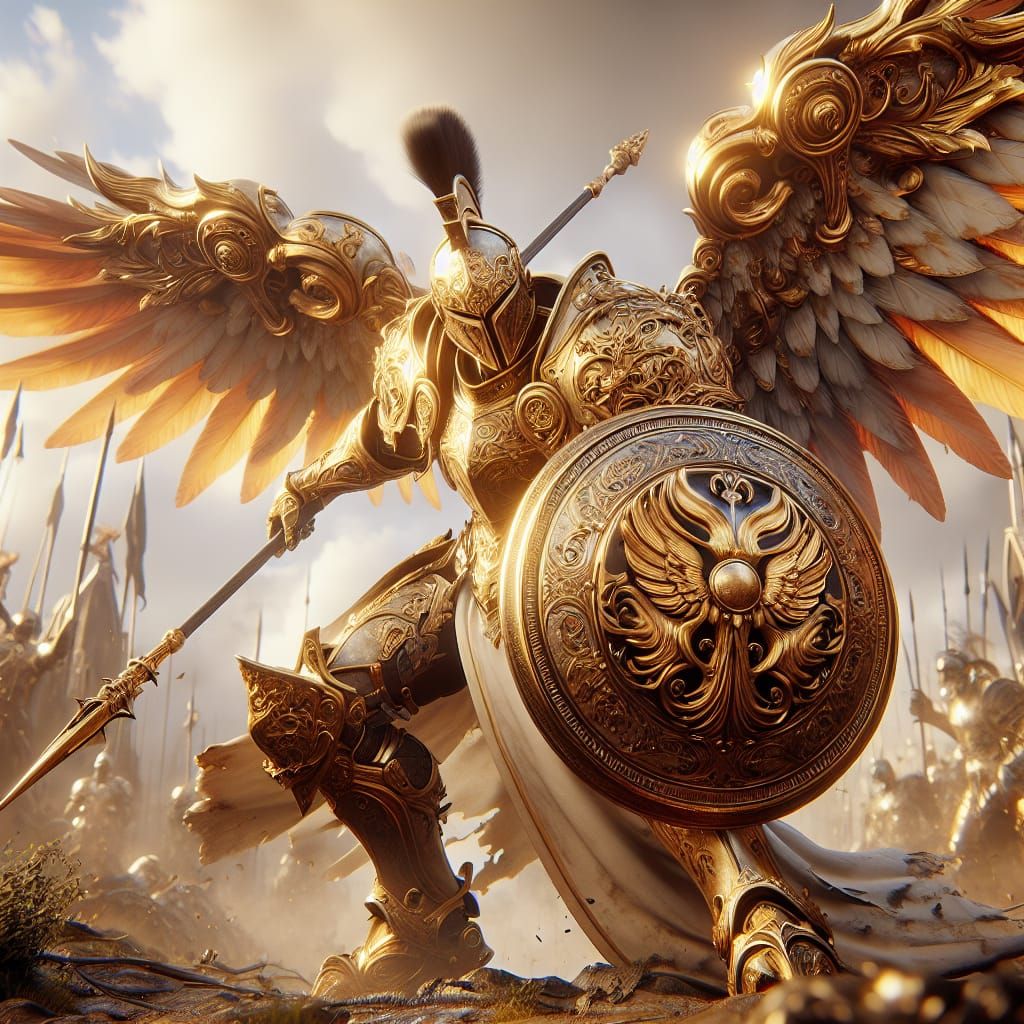 Angel Knight in Golden Armor Concept Portrait