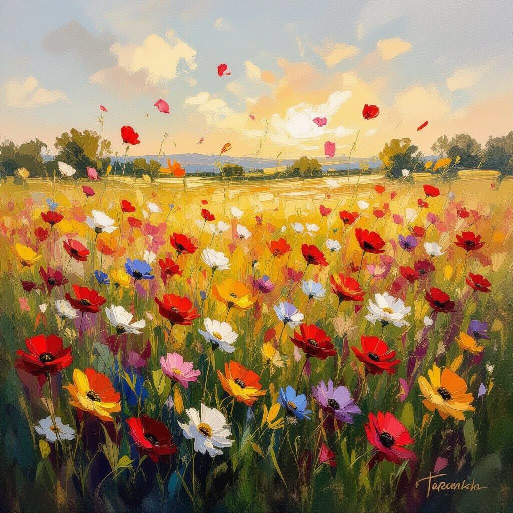 Vivid Wildflower Field in Impressionist Style