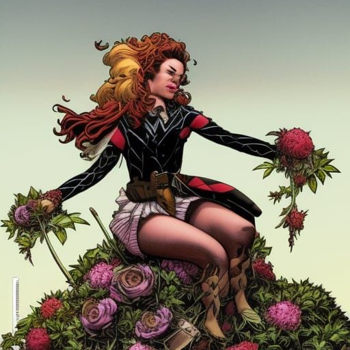 Harlequin Ancestor and Vintage Friend in Flower Garden