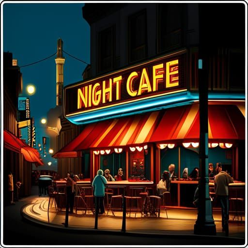 Night Cafe Terrace in Art Nouveau Cyberpunk Style