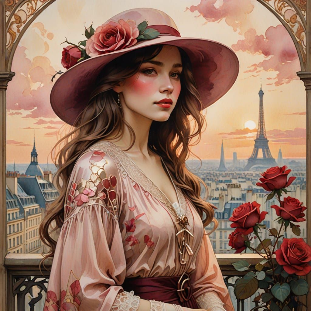 Elegant Woman in Paris: Art Nouveau Portrait