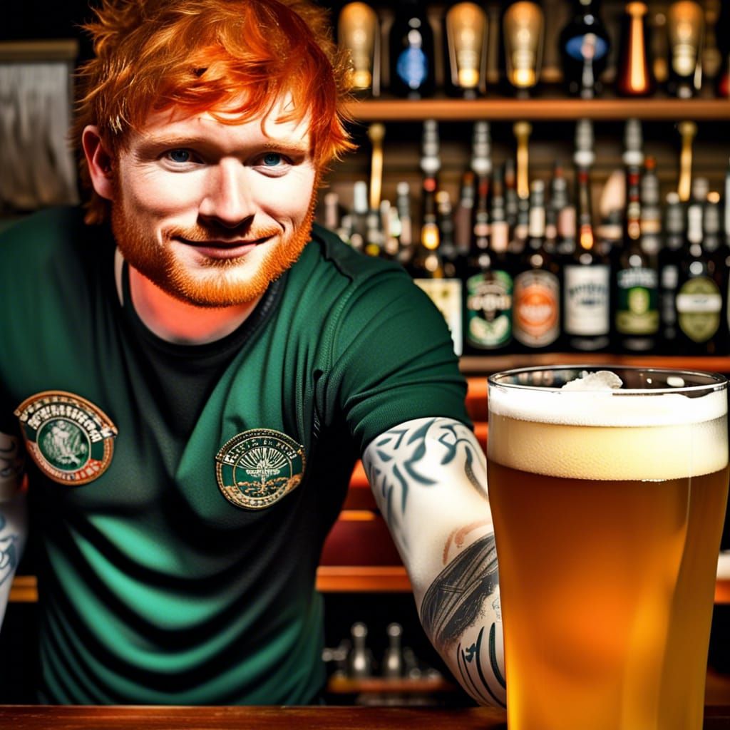 Ed Sheeran as Bartender Serving Beer in Pub