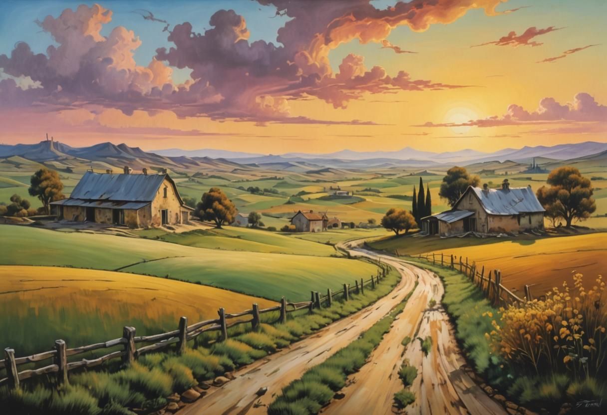 Surreal Farm Landscape in Dali Style