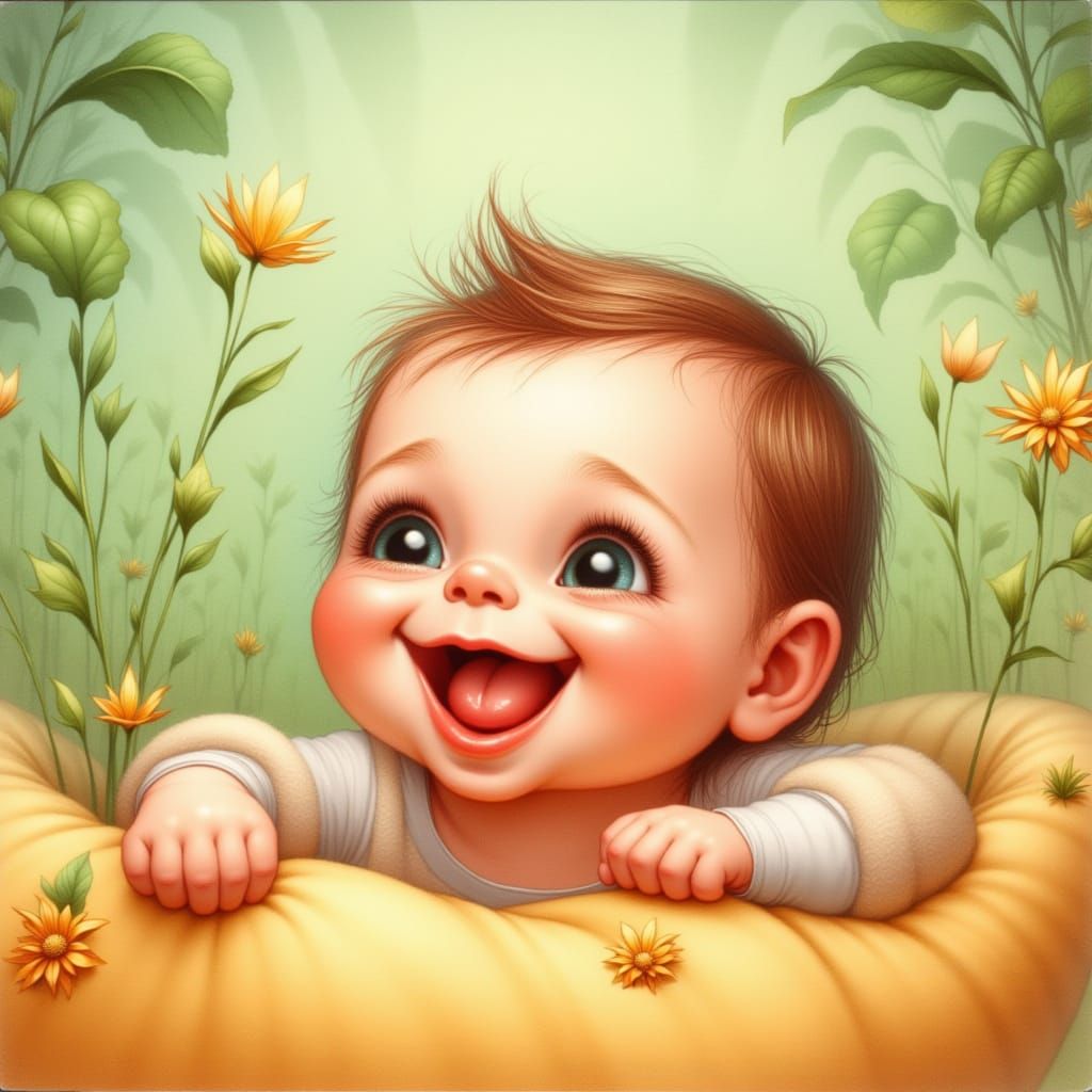 Adorable Baby Face in Fun Cartoon Style