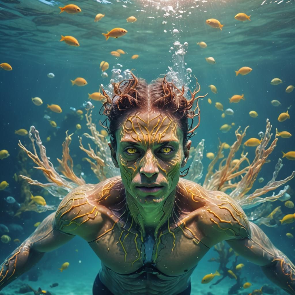Humanoid Swimmer in a Fluorescent Sea