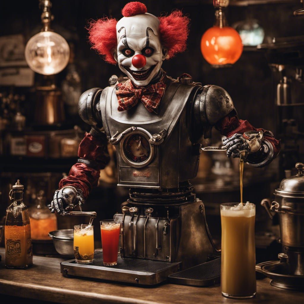 Chilling Robotic Clown Barista in Anime Style