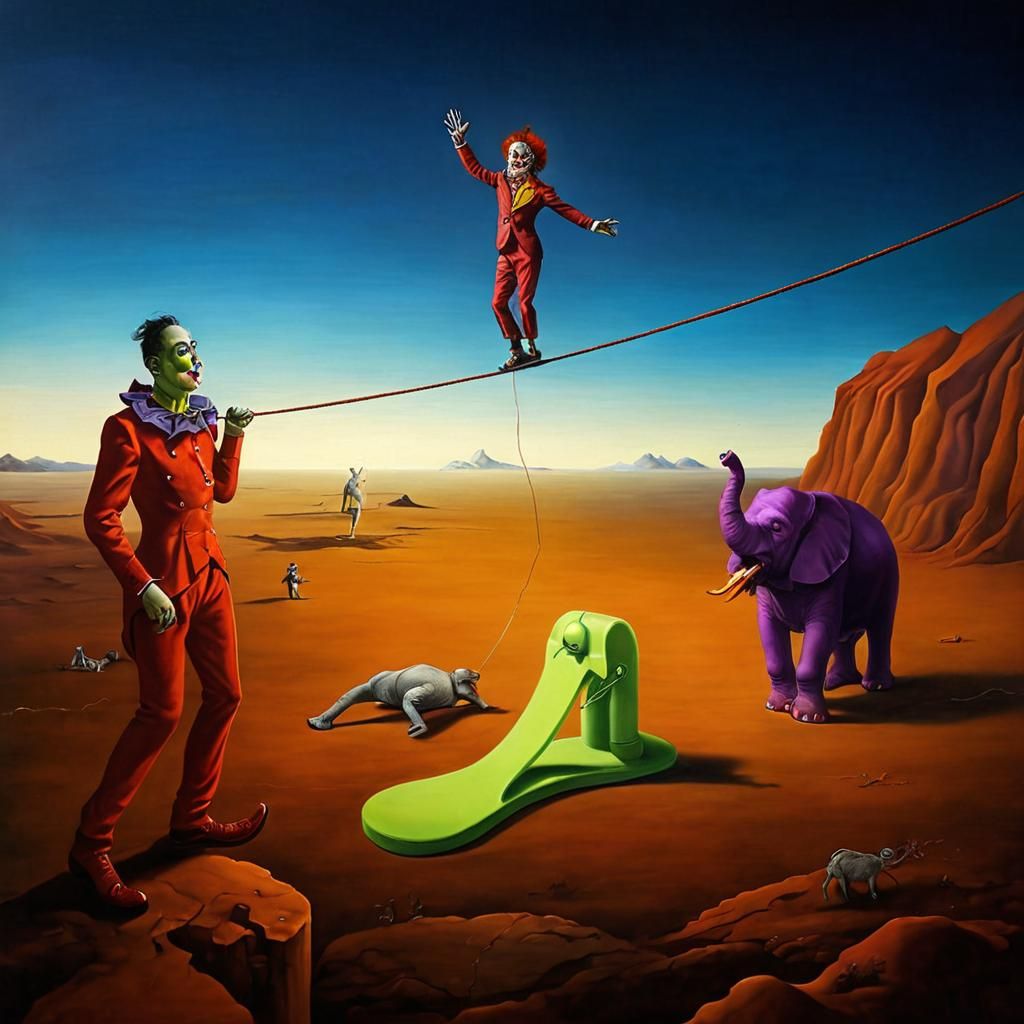 Surreal Circus of the Absurd: Dali-esque Oil Painting