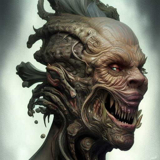 Hyperdetailed Monster-Human Fusion Portrait
