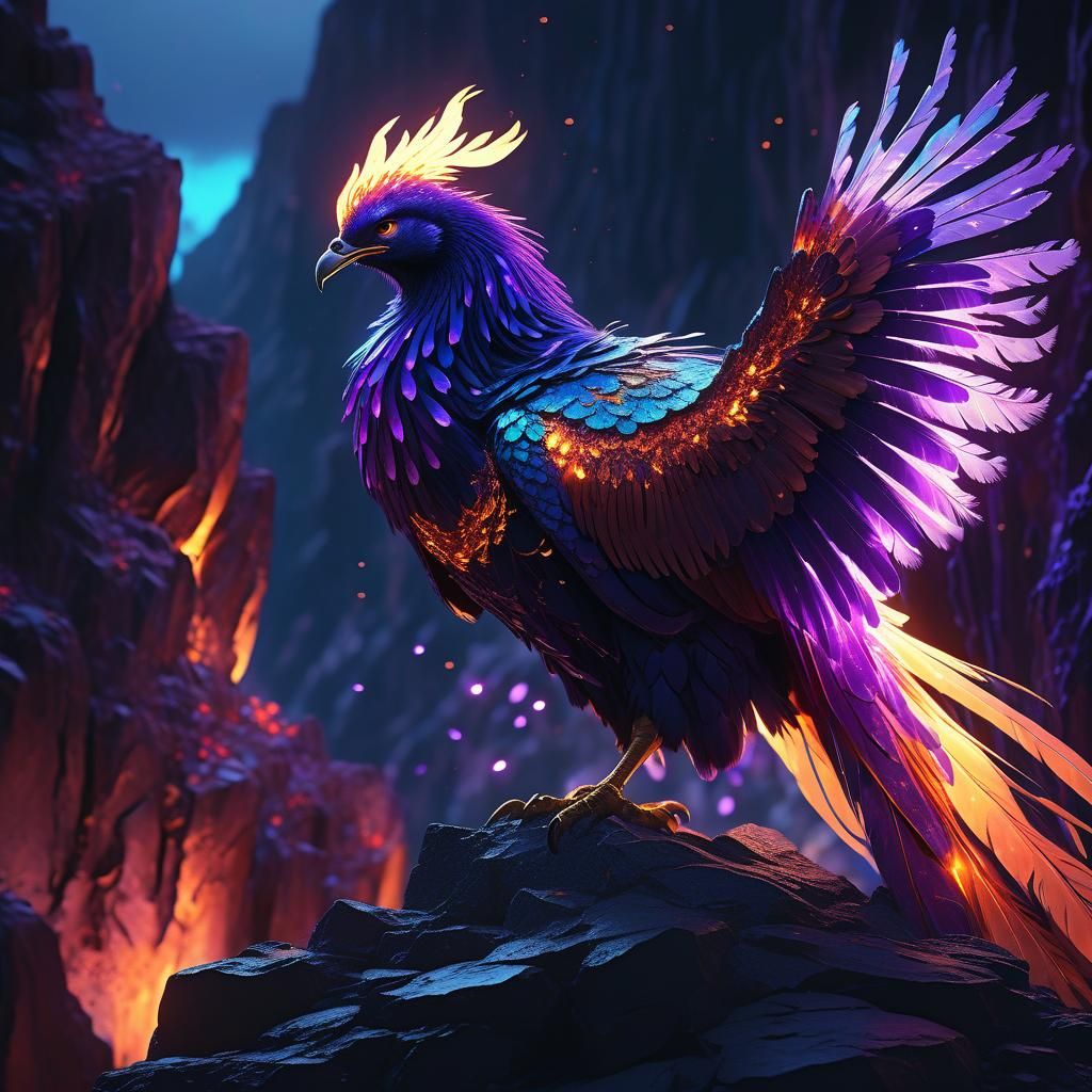 Phoenix on Misty Mountain: Vivid Digital Art