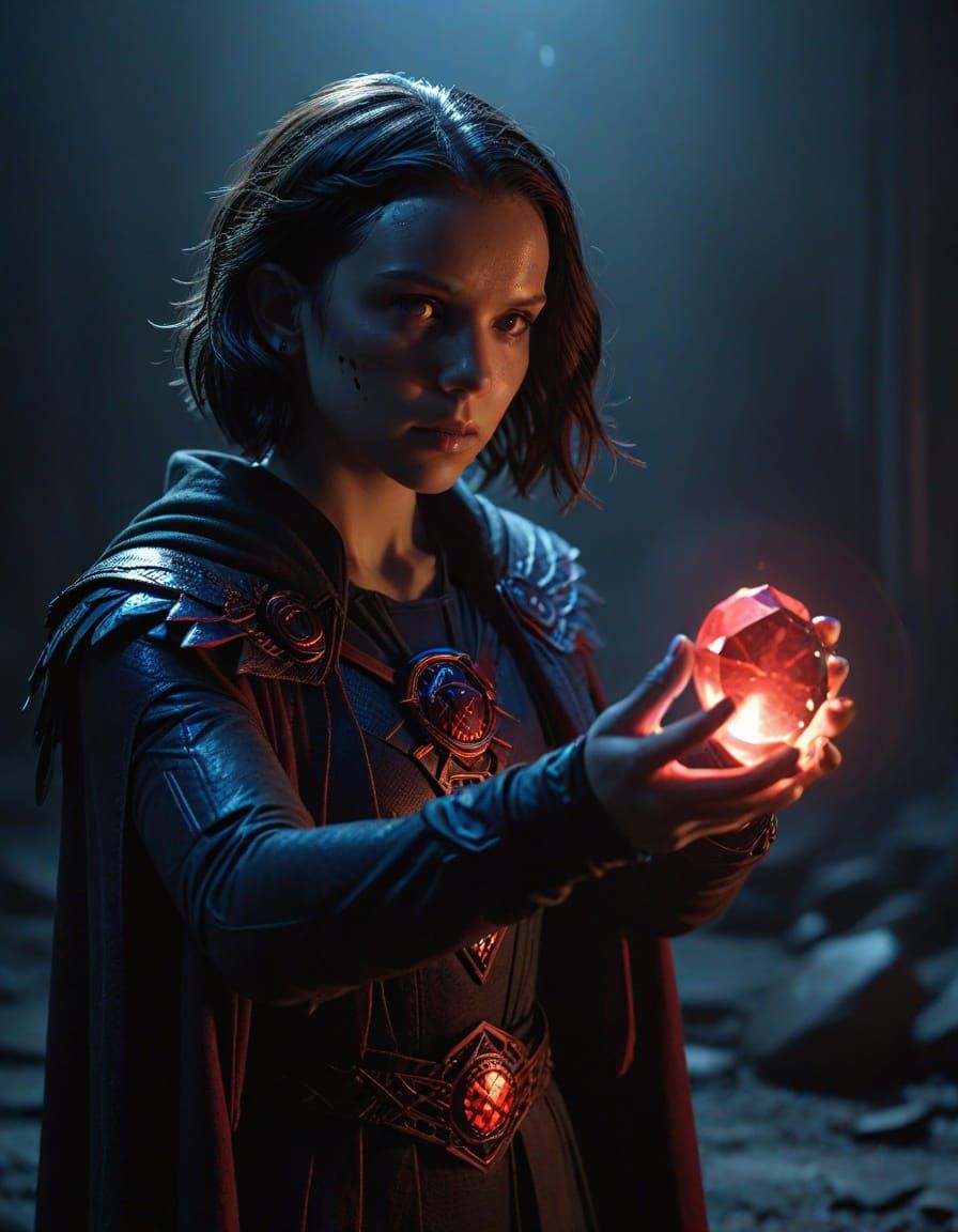 Mystical Superheroine Raven with Soulstone Amulet