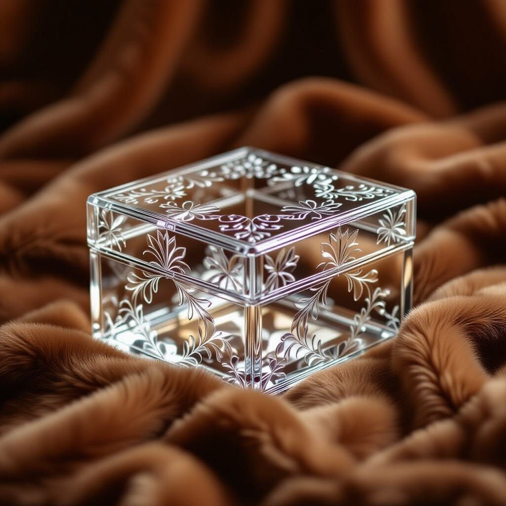 Glass Box on Fur: Photorealistic Macro Shot