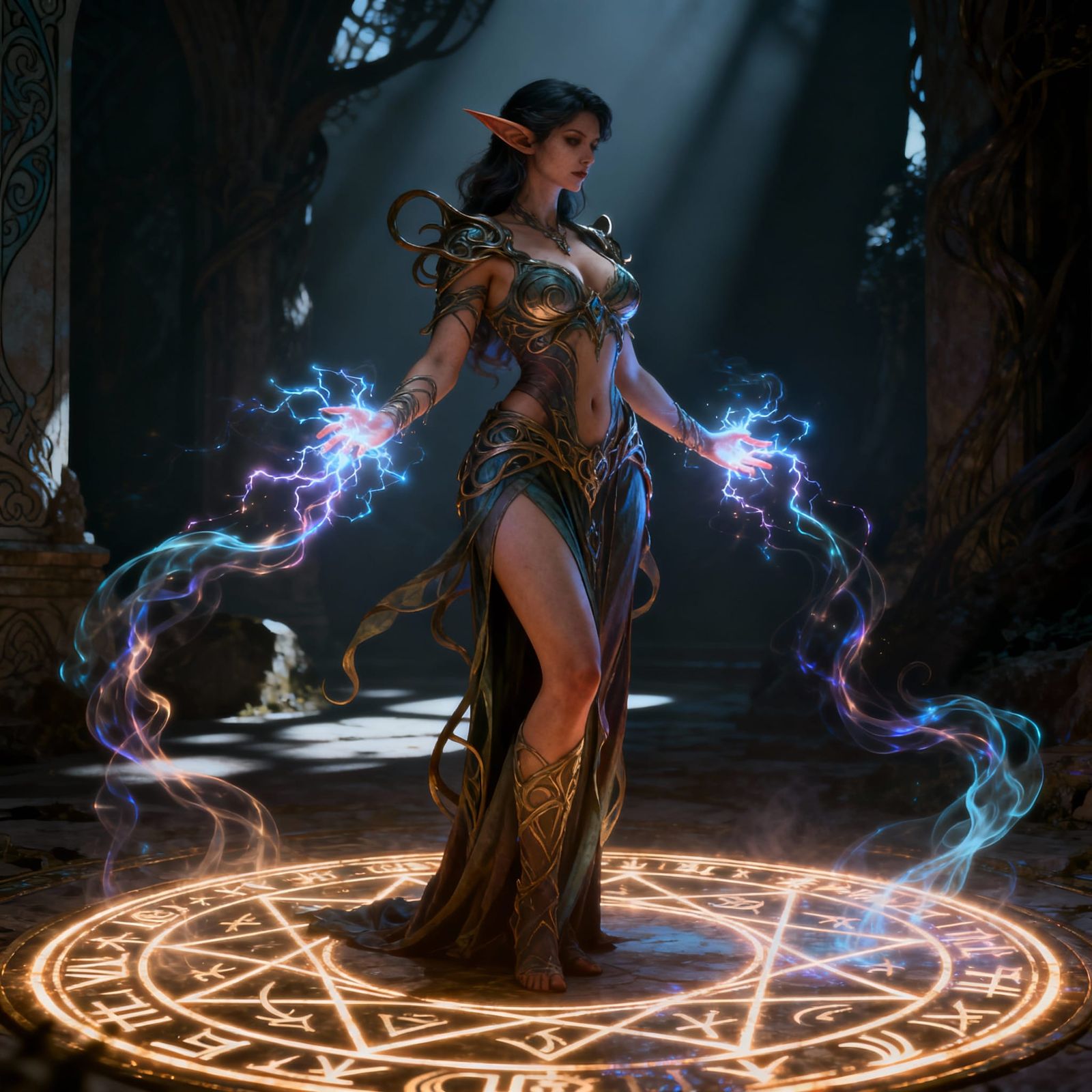 Ethereal Elven Sorceress Casting Arcane Energy