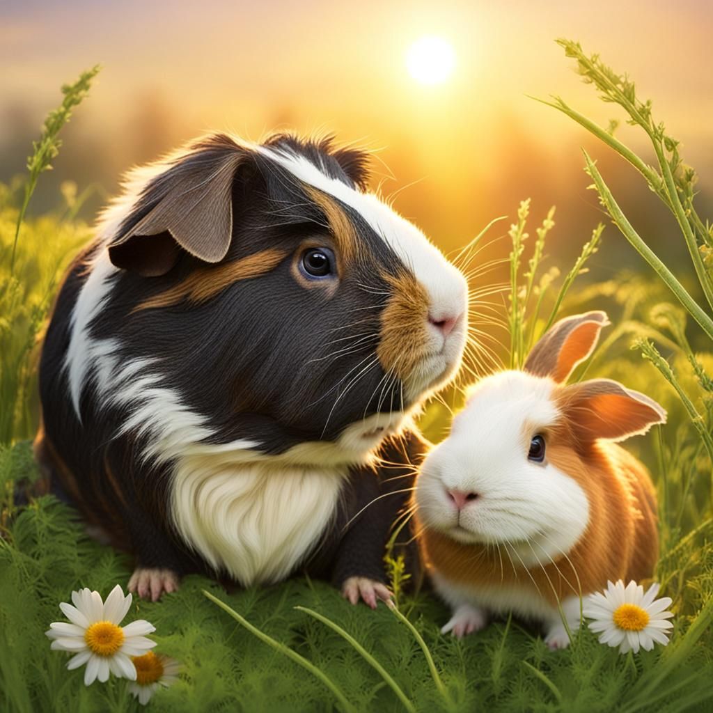 Animals Enjoying Sunrise in Meadow